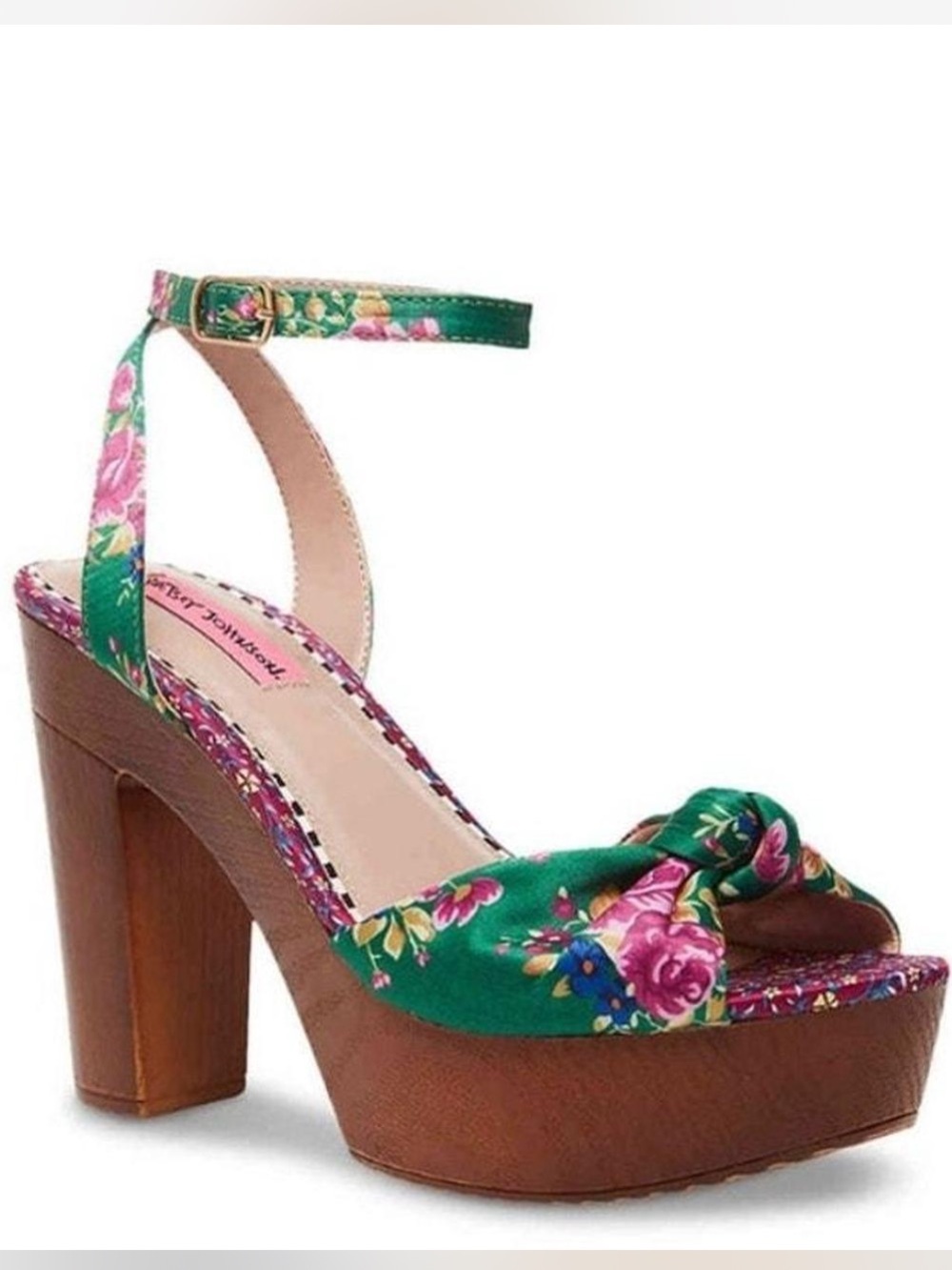 Betsey Johnson whimsy green and pink floral platform sandals